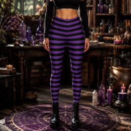Ond Häxa Violett och Svarta Randiga Halloween Leggings