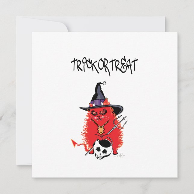 Ond Kitty Djävul Katt Bus eller Godis Inbjudningar (Framsida)