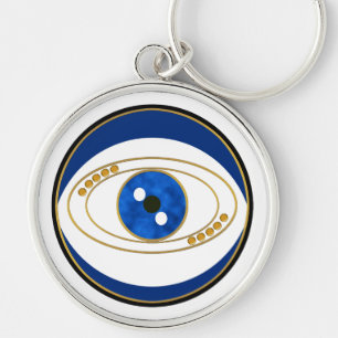 Ond ögasilverrunda Keychain Rund Silverfärgad Nyckelring
