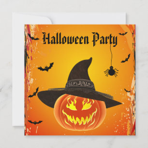 Ond pumpa i häxahatten Halloween Inbjudningar