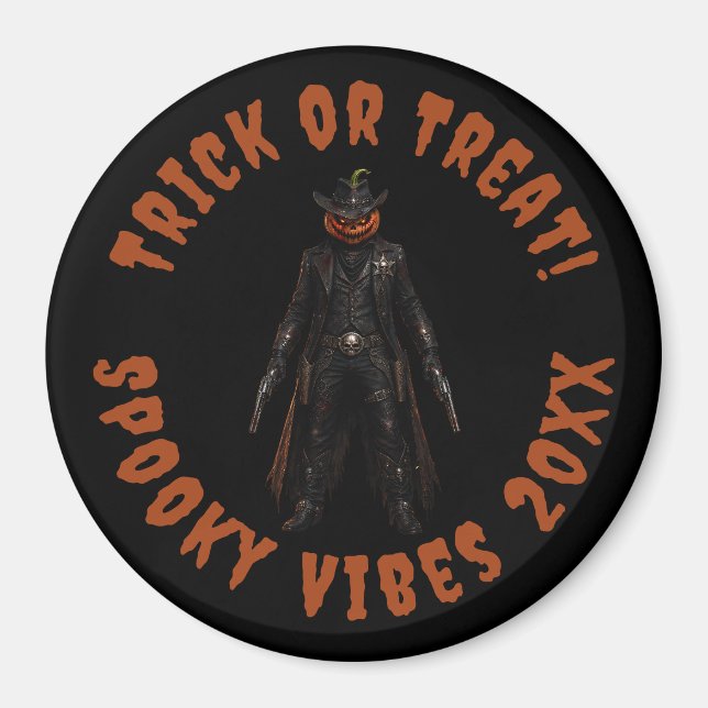 Ond Pumpa Sheriff Cowboy Jack-o'-Lantern Gr Magnet (Framsidan)