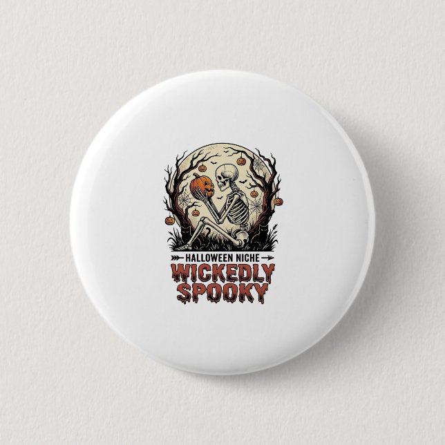 Ond Skalle Halloween Vintage Gravyr Design Knapp (Framsida)