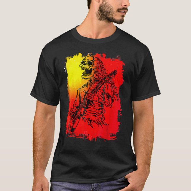Ond Skelett Gitarrspelare Goth Skalle Halloween S T Shirt (Framsida)