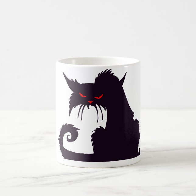 Ond svart katt siluett med röda ögon kaffemugg (Center)
