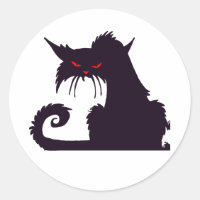 Ond svart katt siluett med röda ögon