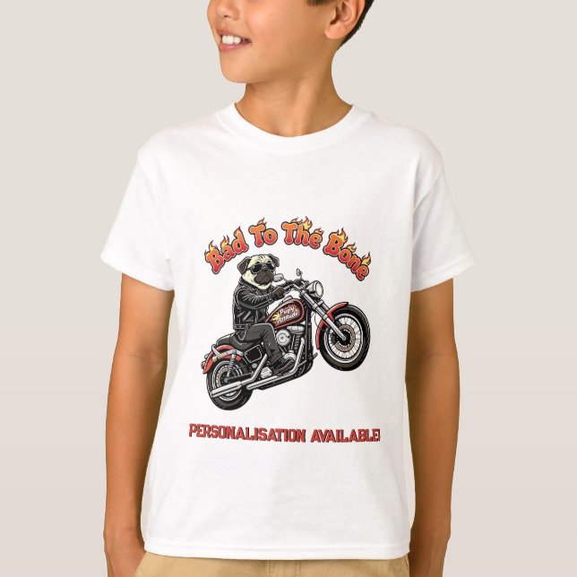 Ond till Bones "Pugly Attitude" Pug Biker T Shirt (Framsida)