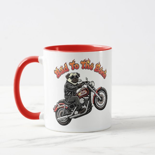 Ond till Bones "Pugly Attityd" Pug Biker Mugg (Vänster)