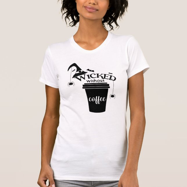 Ond utan kaffe Söt Rolig Svart Häxa Hatt T Shirt (Framsida)