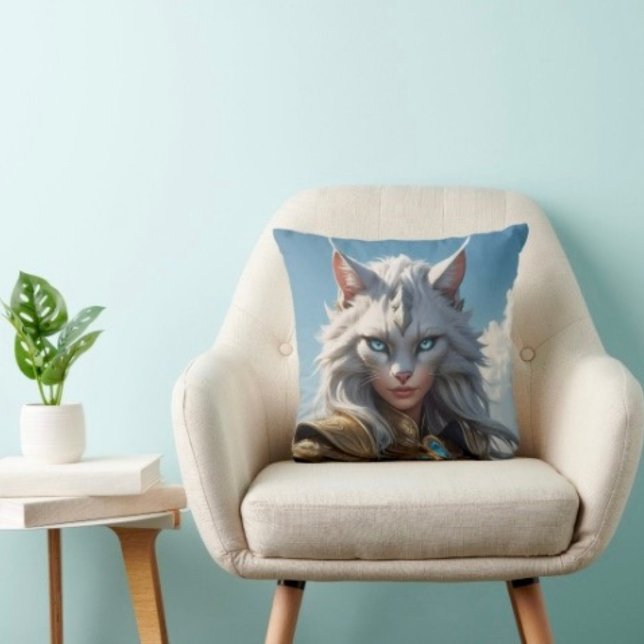 Onda blåögda katt kudde (Throw Pillow 100% polyester heavyweight stretch material. Hidden zipper Made in the USA.
)