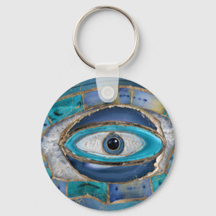 Onda Öga Amulet Agate och guld Nyckelring