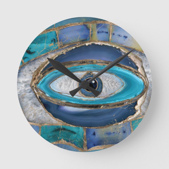 Onda Öga Amulet Agate och guld Rund Klocka (Framsida)