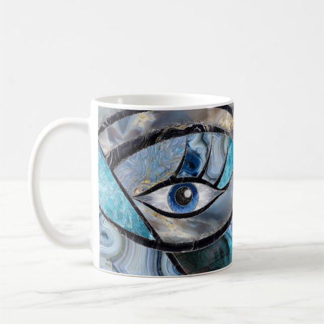 Onda Öga Amulet Mineral Struktur Collage Kaffemugg (Vänster)
