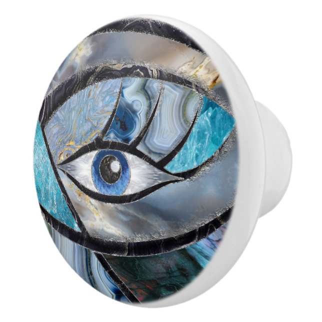 Onda Öga Amulet Mineral Struktur Collage Knopp (Höger)