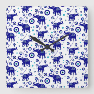 Onda Öga Elephant Lycka till amulet mönster Fyrkantig Klocka