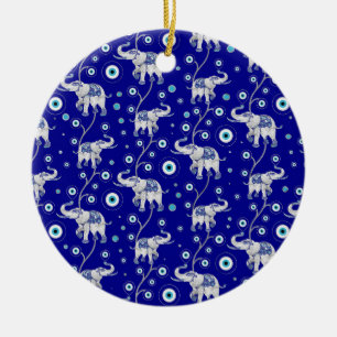 Onda Öga Elephant Lycka till amulet mönster Julgransprydnad Keramik