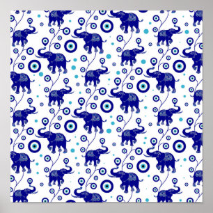 Onda Öga Elephant Lycka till amulet mönster Poster