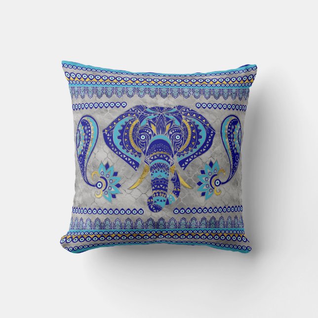 Onda Öga Elephant Ornamental Mönster Kudde (Framsida)