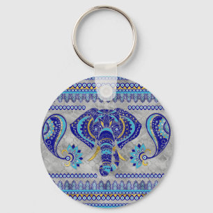 Onda Öga Elephant Ornamental Mönster Nyckelring