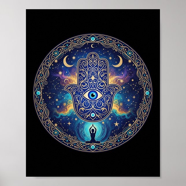 Onda ögon Amulett Skydd Estetisk Yoga Hamsa H Poster (Framsidan)
