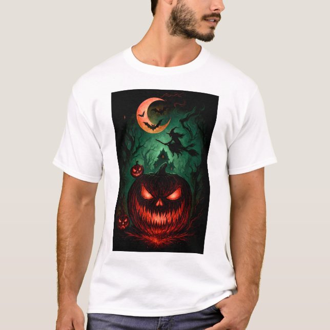 Onda pumpan under blodmåne | Flygande häxa hallowe T Shirt (Framsida)