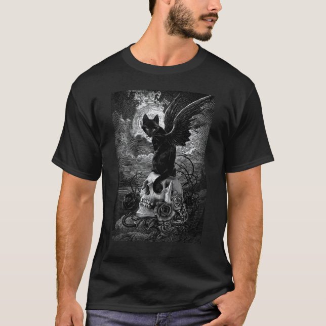 Onda Sfinkskatt Fladdermus Dödskalle Wicca Gotisk  T Shirt (Framsida)
