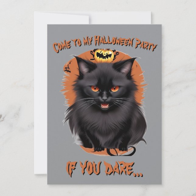 Onda svarta katt Halloween-fest Invitation Inbjudningar (Framsida)
