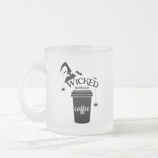 Onda Utan Kaffe Söt Rolig Svart Häxa Hatt Frostad Glasmugg (Vänster)