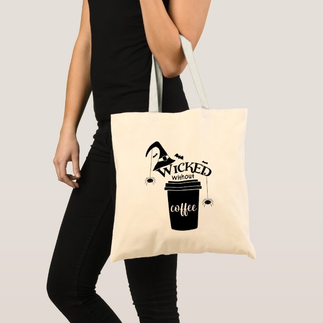 Onda utan kaffe Söt Rolig Svart Häxa Hatt Tygkasse (Framsida (produkt))