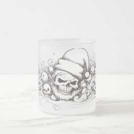 Onde Santa Skull: Bläck Line in Julafton Glass Frostad Glasmugg