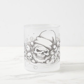 Onde Santa Skull: Bläck Line in Julafton Glass Frostad Glasmugg
