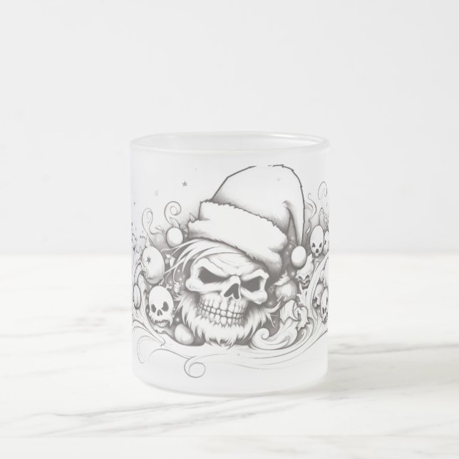 Onde Santa Skull: Bläck Line in Julafton Glass Frostad Glasmugg (Center)