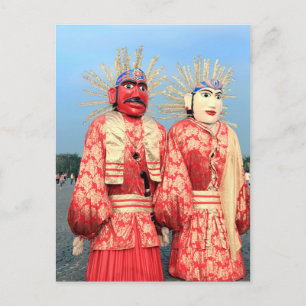 Ondel Ondel puppets Jakarta Vykort