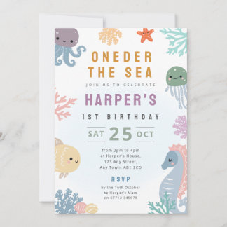 Onder Havet 1-års Födelsedagsfest Inbjudan Havsliv