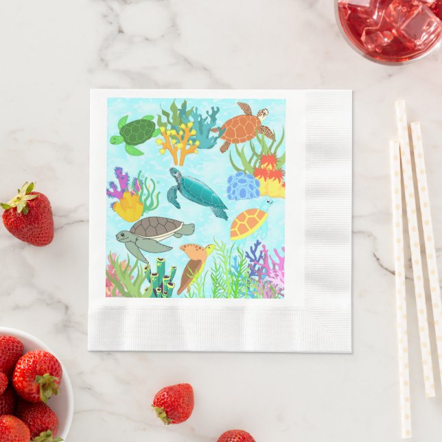 Onder Ocean Grönt Sea Turtle-årsdagen Party Pappersservett (Insitu)
