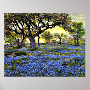 Onderdonk - Old Live Oak Träd och Bluebells Poster