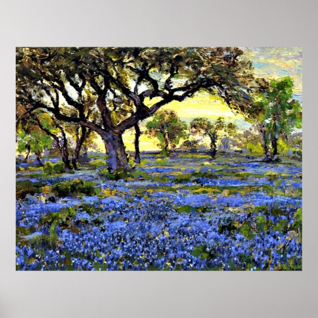 Onderdonk - Old Live Oak Träd och Bluebells Poster (Framsidan)