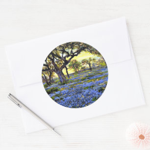 Onderdonk - Old Live Oak Träd och Bluebells Runt Klistermärke