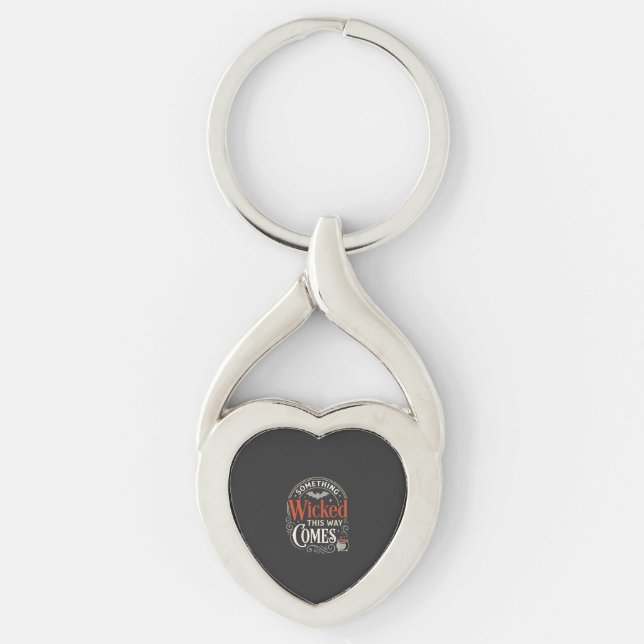 Ondska kommer Halloweendesign_1 Twisted Heart Silverfärgad Nyckelring (Framsidan)