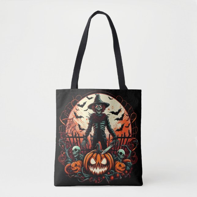 Ondskefull Jack O Lantern Fågelskrämma Skräckinjag Tygkasse (Framsida)