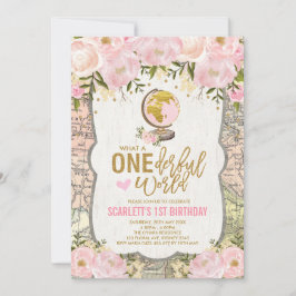 ONE00 World Äventyr Karta Girls 1:a födelsedag Inbjudningar