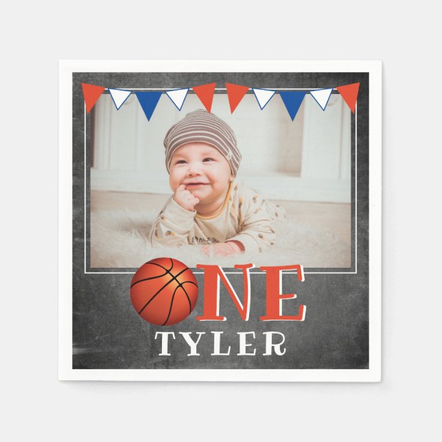 ONE 1st Birthday Basketball Boll Pappersservett (Framsidan)