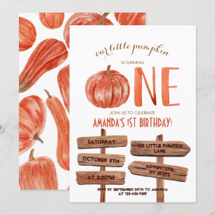 "One" 1st Birthday Watercolor Pumpkin Inbjudningar