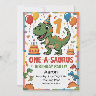 One-A-Saurus 1-årsdag | Grön dinosaurie Inbjudningar