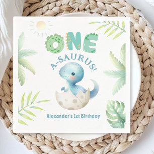 One A-Saurus Boy Dinosaur 1:a födelsedag Papper Pappersservett