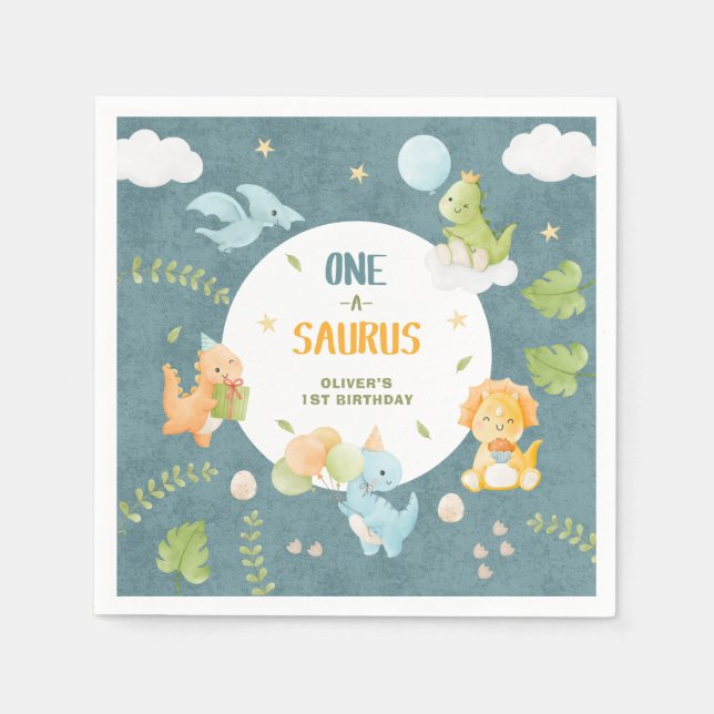 One-A-Saurus Dinosaur 1-årsfest Pappersservett (Framsidan)