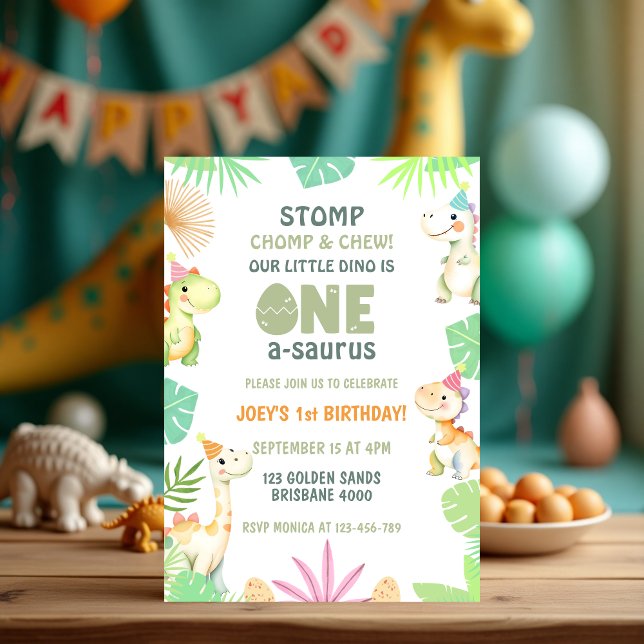 One A Saurus Dinosaur 1st Birthday Party för barn Inbjudningar (One A Saurus Dinosaur 1st Birthday Party for Kids Invitation)