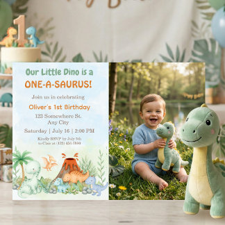 One-A-Saurus Dinosaur 1st Birthday Photo Inbjudningar