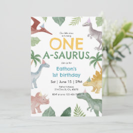 One A Saurus Dinosaur First Birthday Invitation Inbjudningar