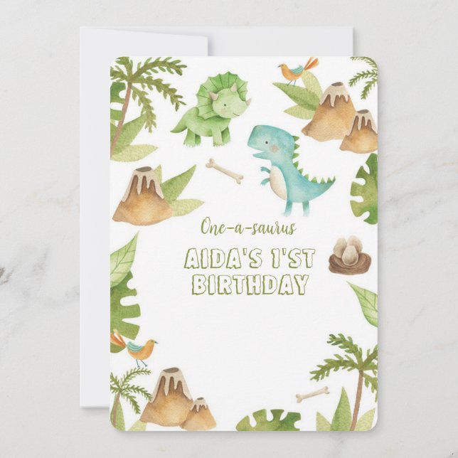 One-A-Saurus' Dinosaur First Bithday-inbjudan Inbjudningar (Baksida)