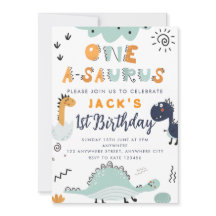 One A - Saurus Kids 1-års födelsedagsinbjudan
